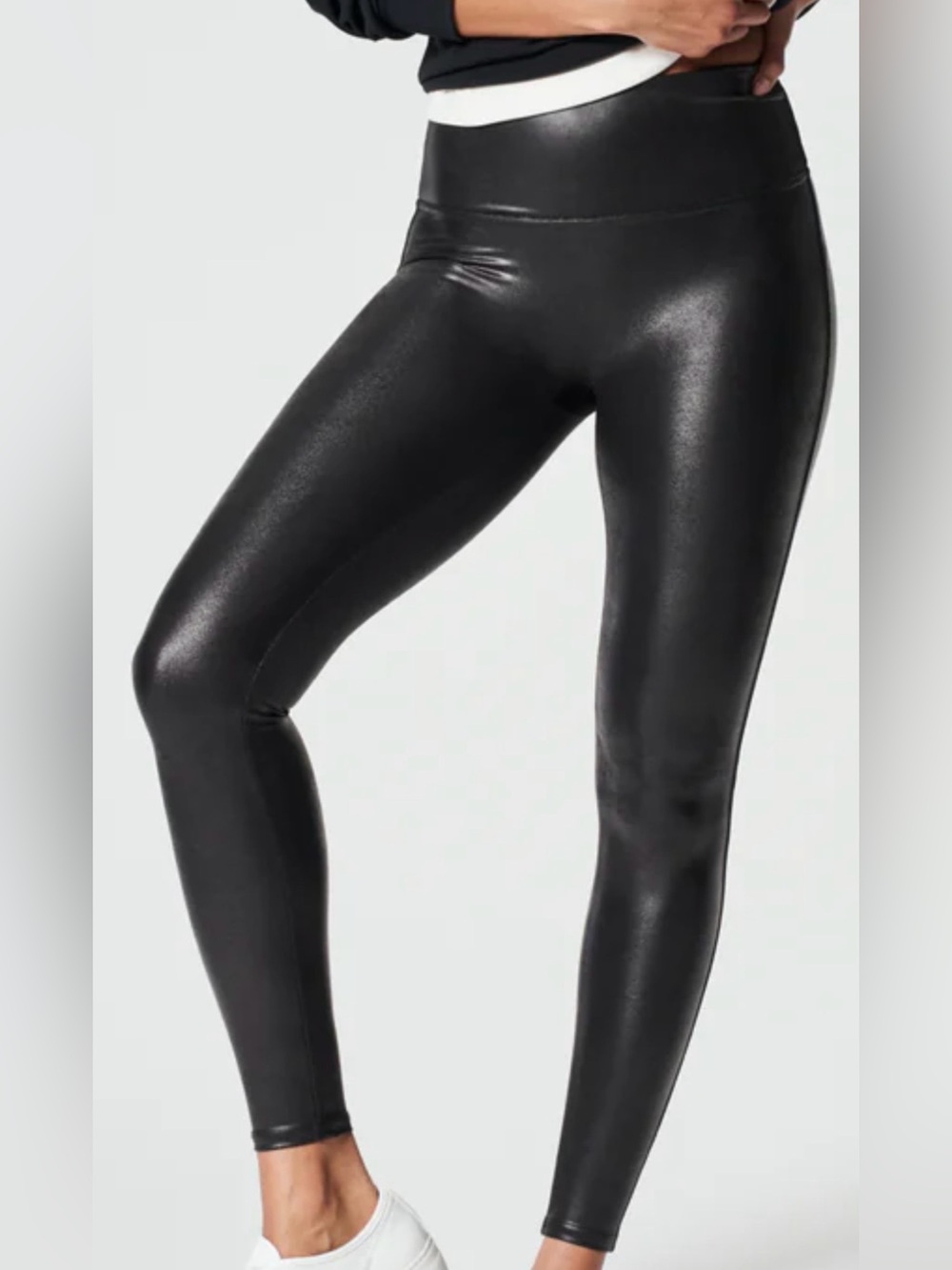SPANX Black Shiny Faux-Leather Leggings